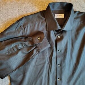 ETON Contemporary Dress Shirt Mens 17 1/2 Black Twill Long Sleeve Luxury